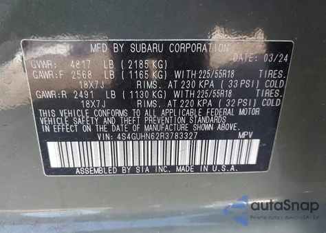 2024 Subaru Crosstrek Limited from USA, damaged, VIN 4S4GUHN62R3783327